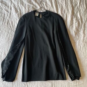 Lanvin Paris evening top with embellished sleeves